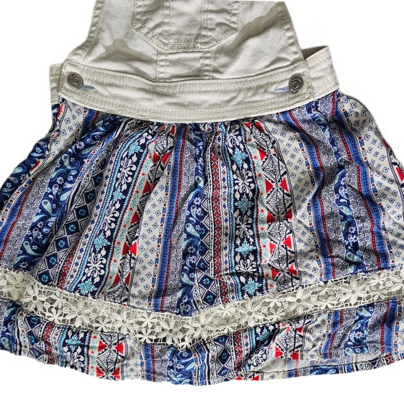 Jordache Kids Girls White Denim White Lace Blue Printed Skirtall Overalls Dress - Picture 4 of 9